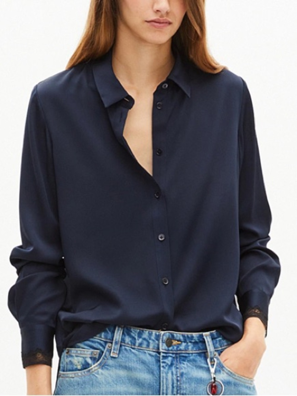 The Kooples Navy Semi-Sheer Button-Down Shirt